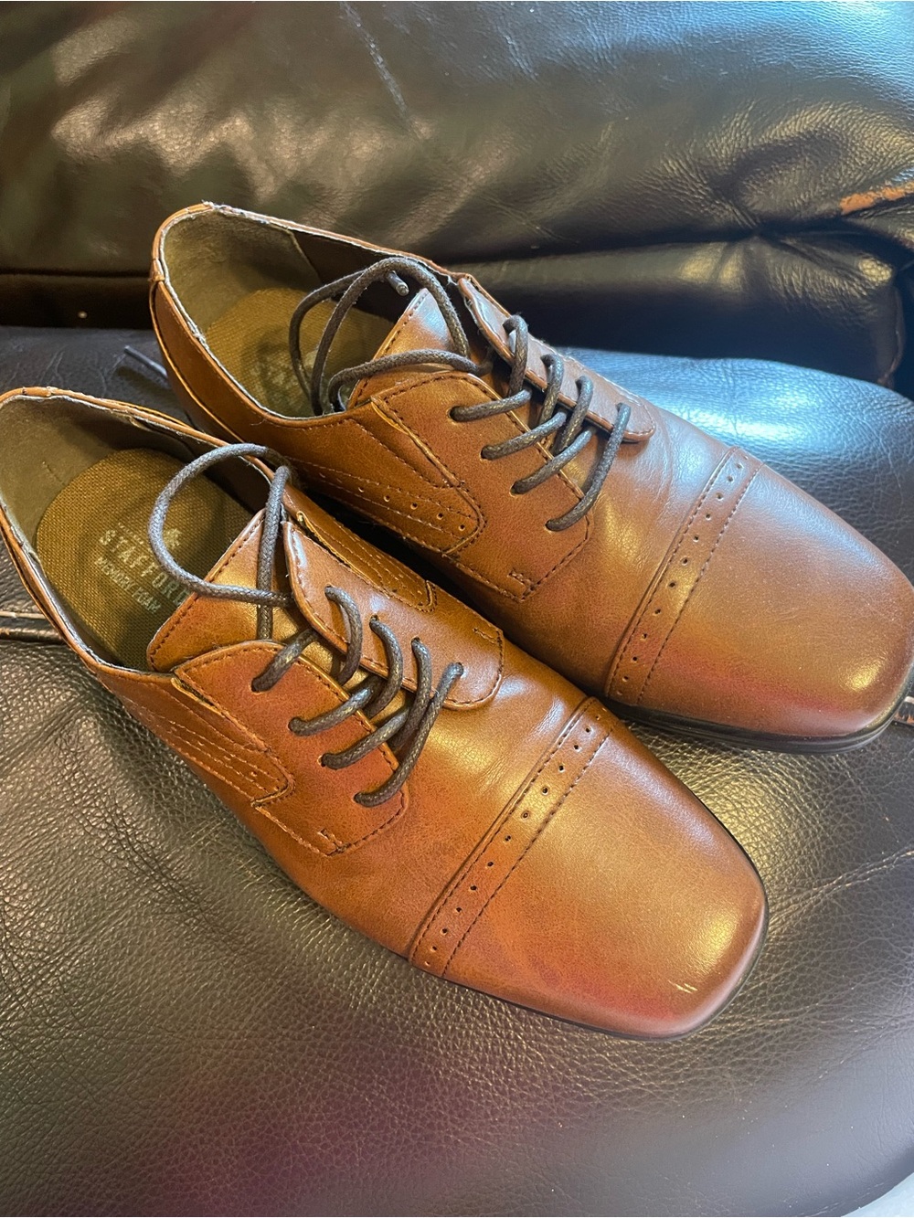 Stafford Men's Tan Brown Leather Cap-Toe Lace-Up Dress Shoes